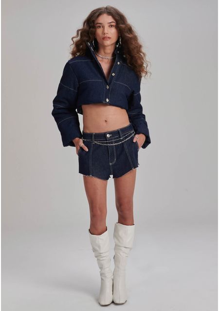 Jaqueta Jeans Puffer Cropped