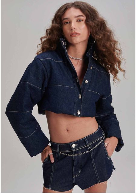 Jaqueta Jeans Puffer Cropped