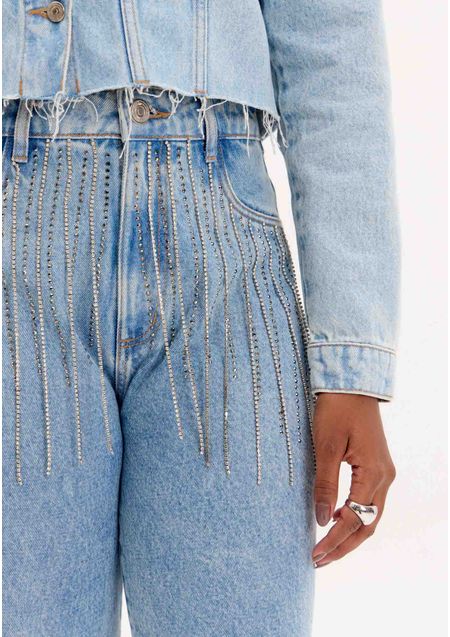 Calça Jeans Reta com Brilhos