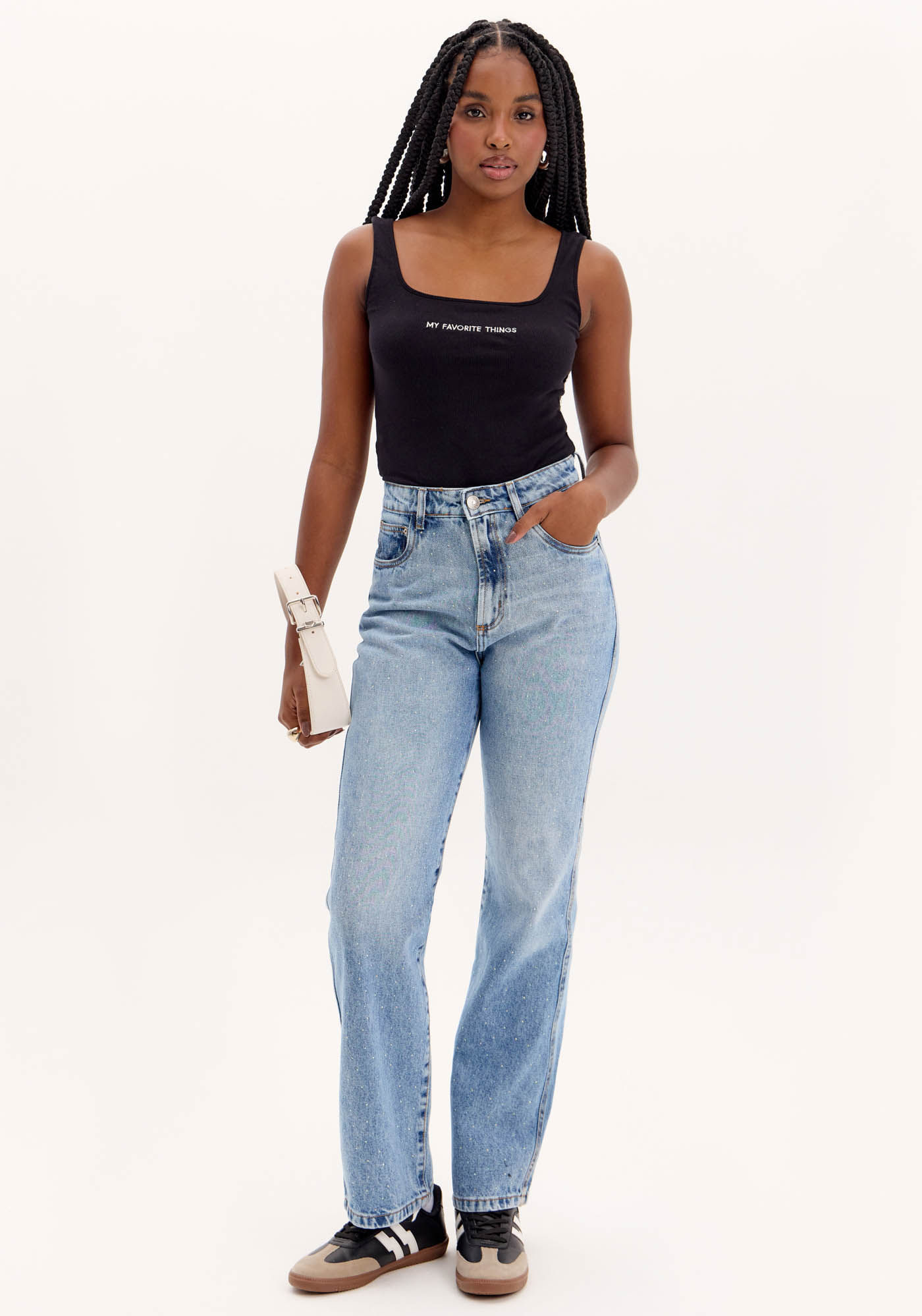 Calça Jeans Reta Brilhos My Favorite
