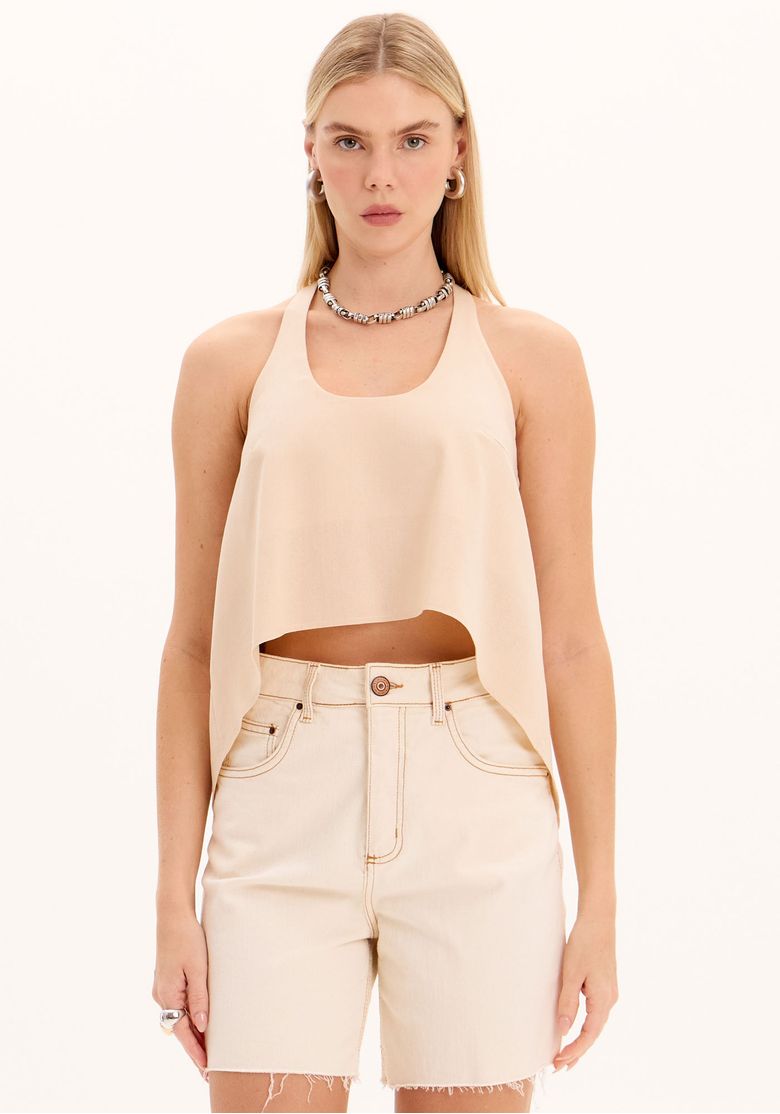 Blusa-frente-unica-bege-com-amarracao-nas-costas-vista-frontal-completa.