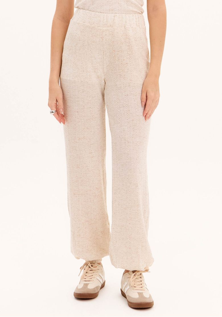 Calça jogging cintura alta marrom vista frontal - perna longa com acabamento em punho elástico, visual casual weekend