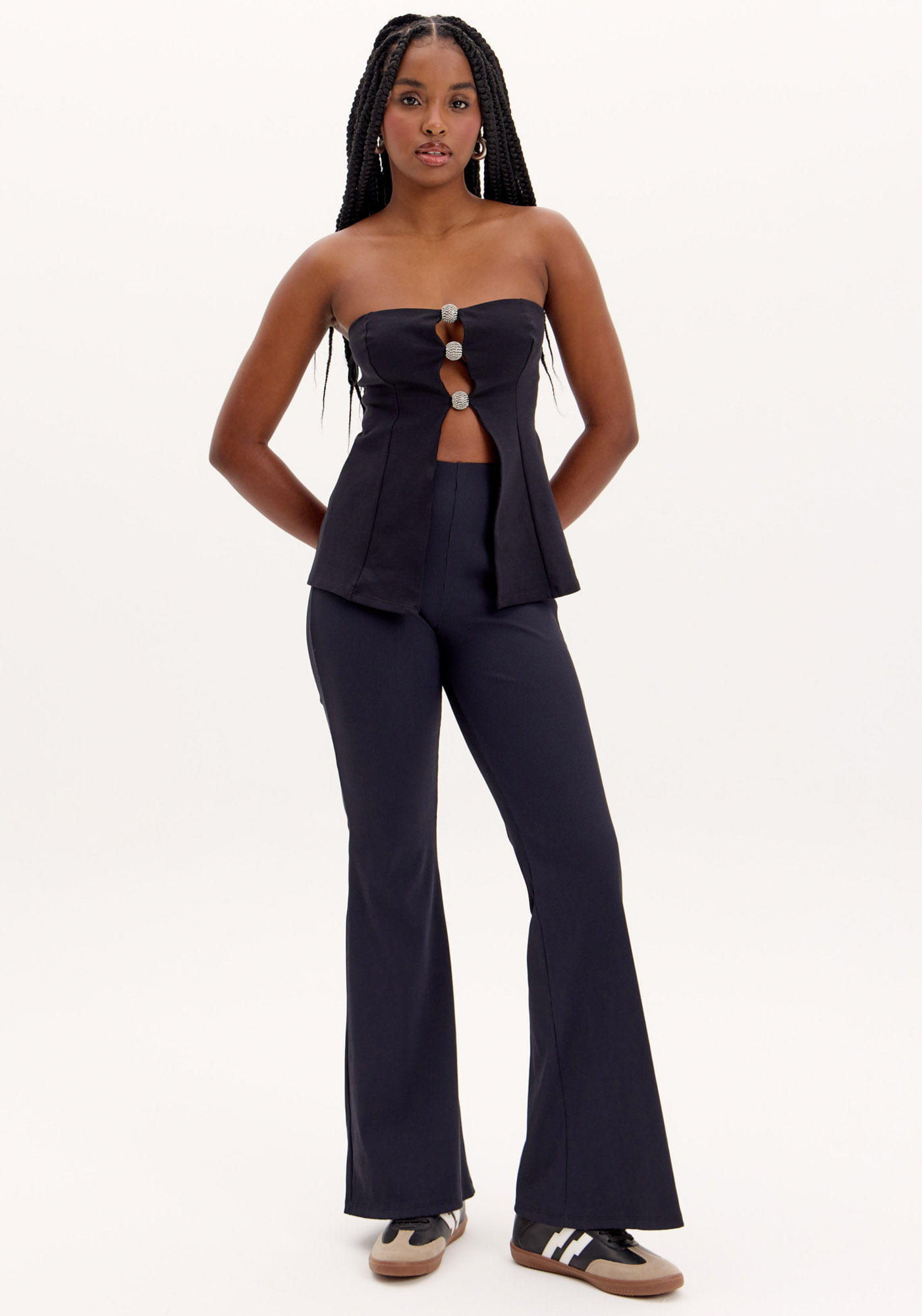 Poliamida CalÇa Flare De Malha Preta Calça Prada Classic Flare