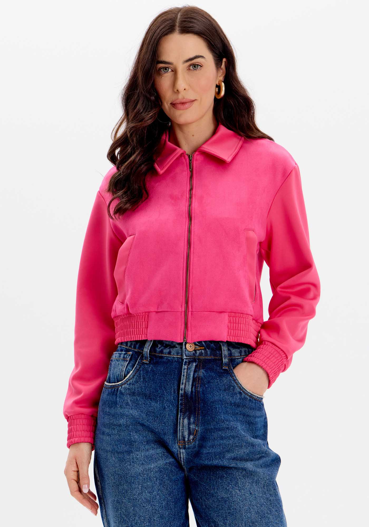 Jaqueta Bomber Bicolor Suede