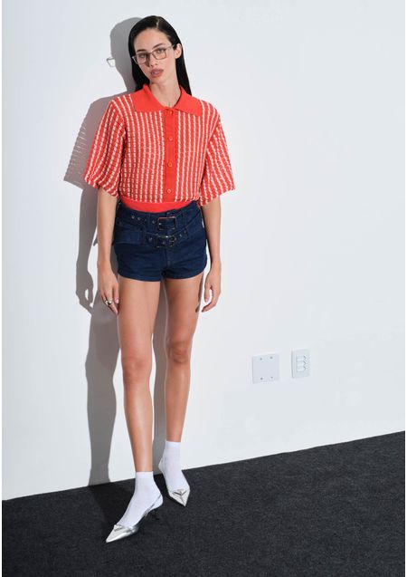 Short Jeans Hot Pants Cintura Alta com Cintos