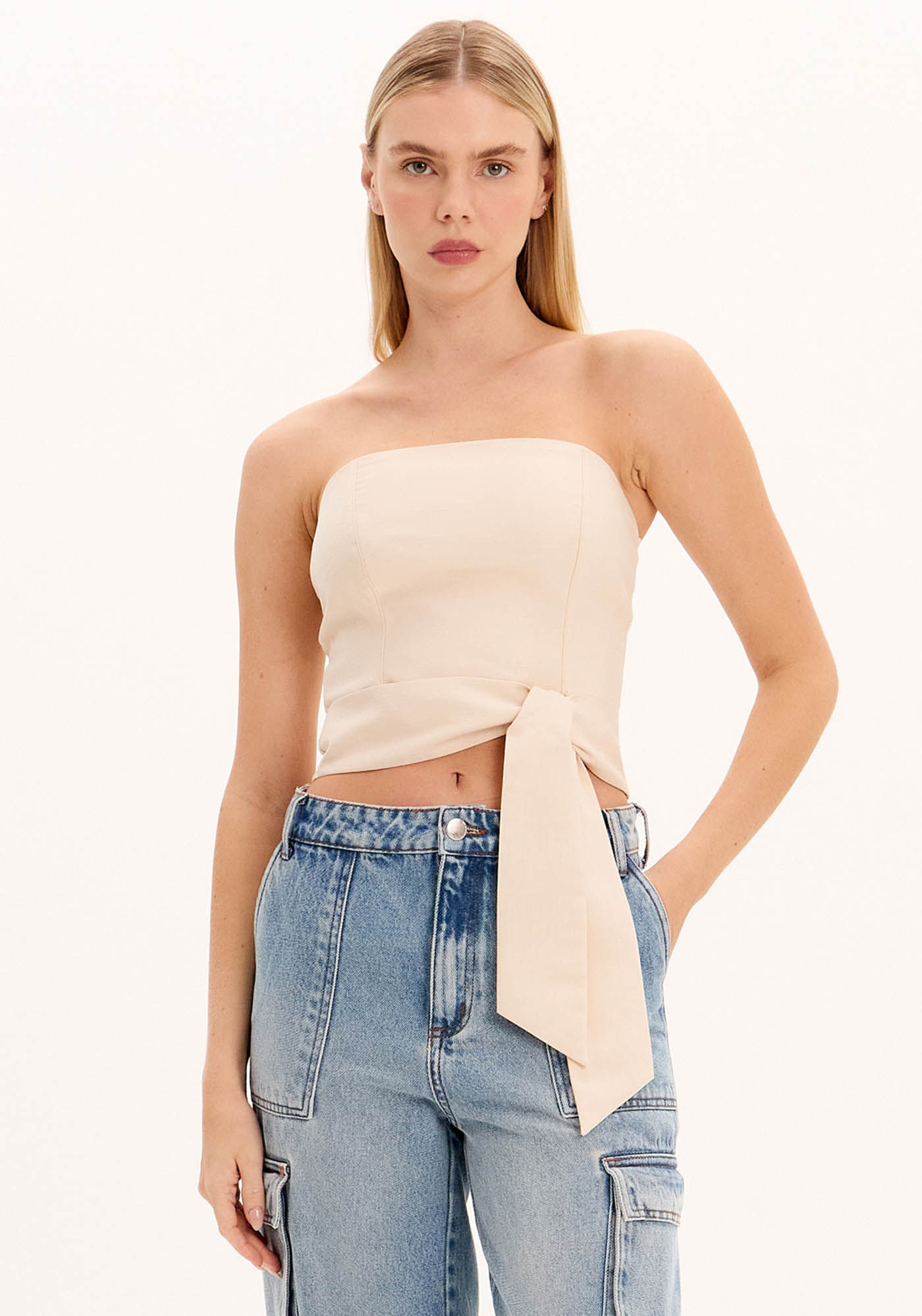 Blusa Corset Alfaiataria Sem Alça Amarração