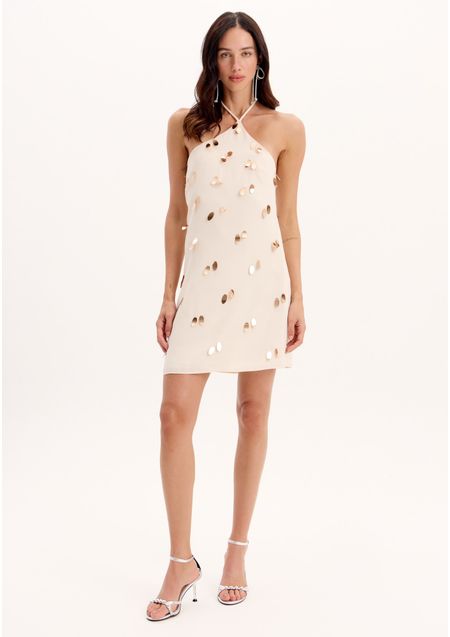 Vestido Curto Frente Única com Aplicações