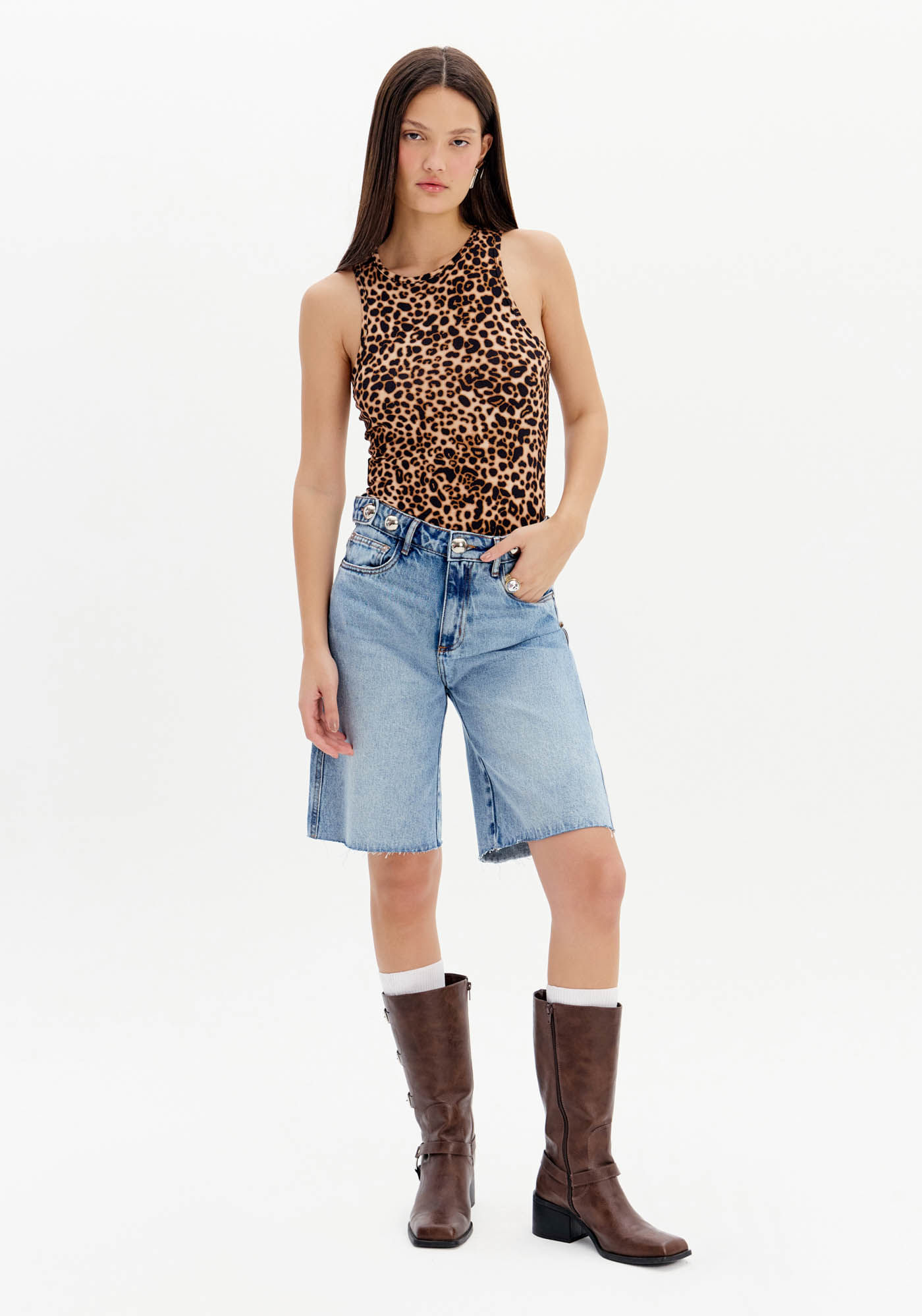 Bermuda Jeans Alongada High