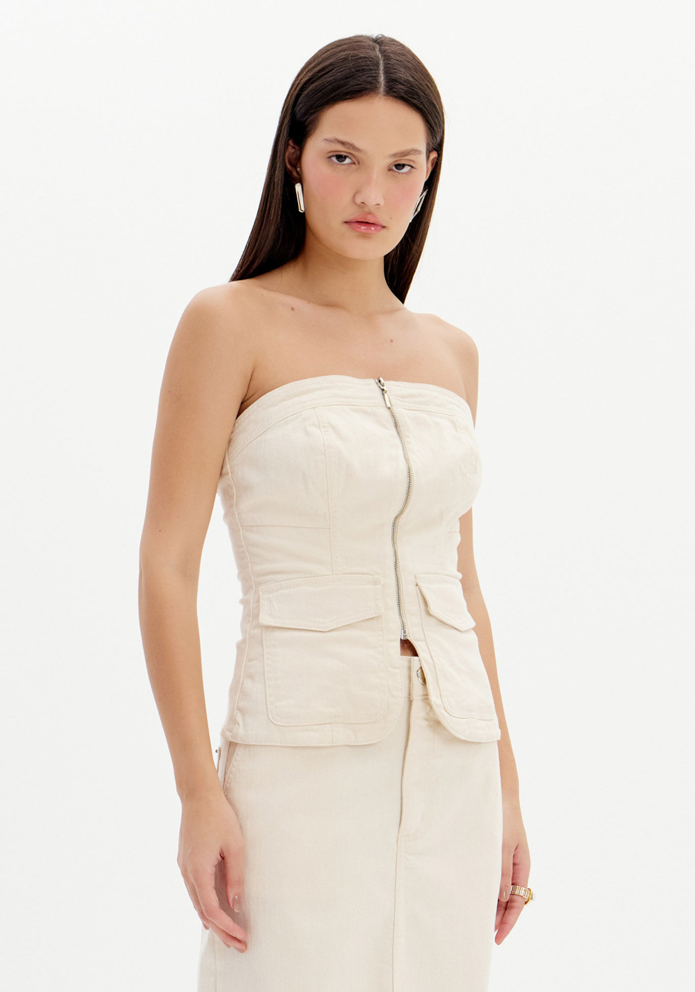 Blusa Corset Sarja Com Bolsos