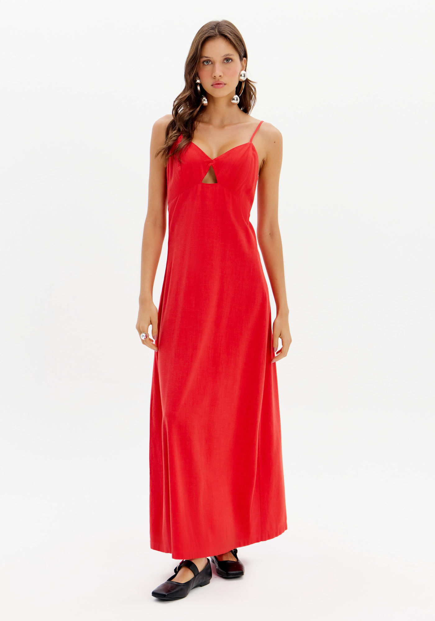 Vestido Midi Sarja Amplo com Alças