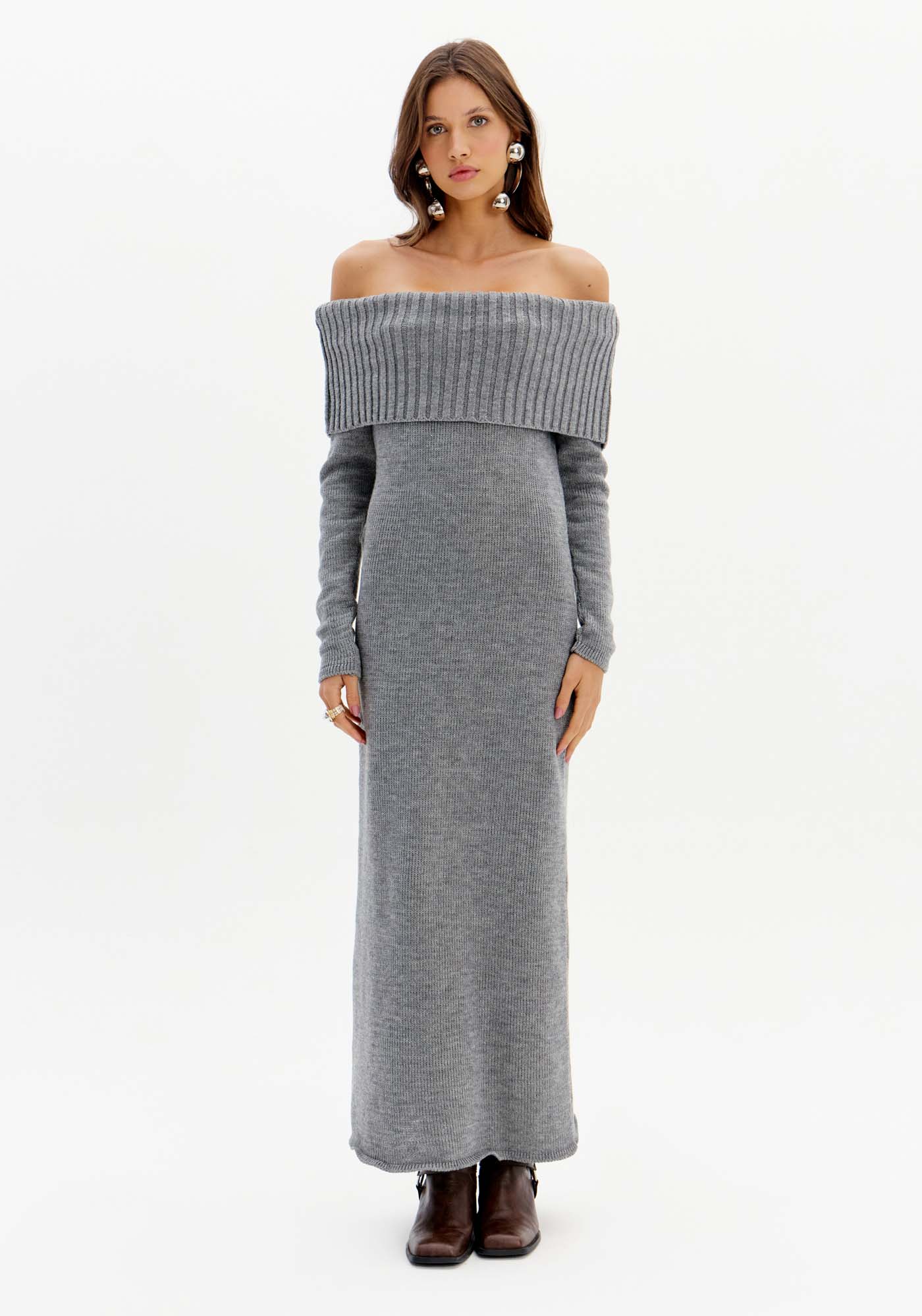 Vestido Midi De Tricot Ombro a Ombro