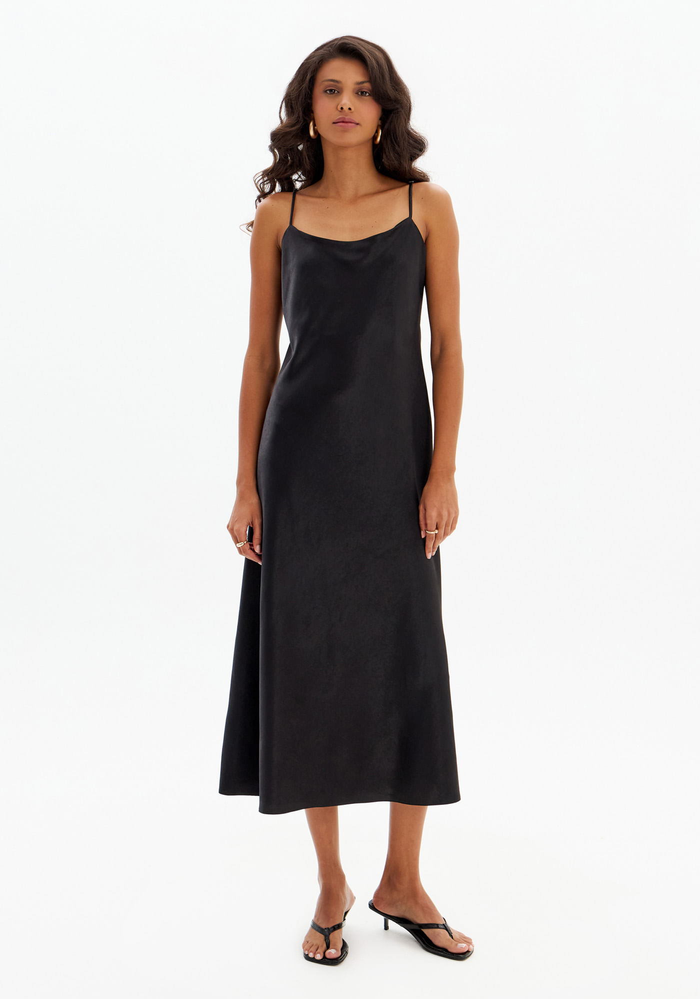 Vestido Slip Super Midi Cetim com Alças