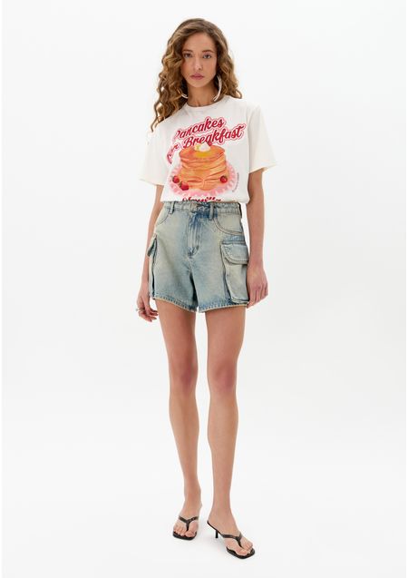 Bermuda Jeans Cargo Cintura Alta