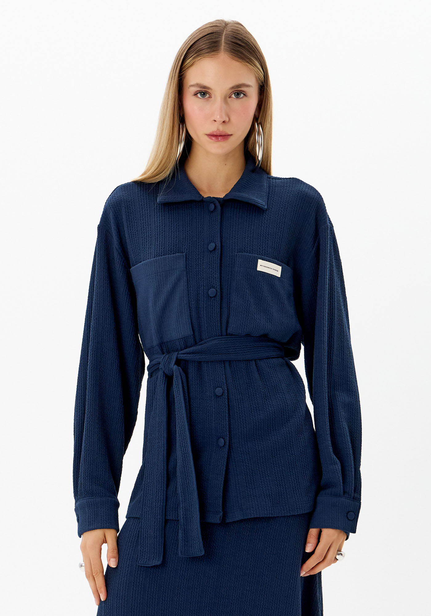 Camisa Alongada Manga Longa Com Faixa