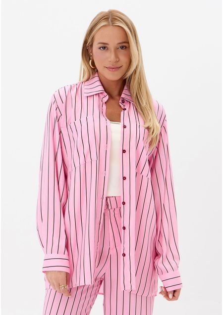 Camisa Oversized Listrada Manga Longa