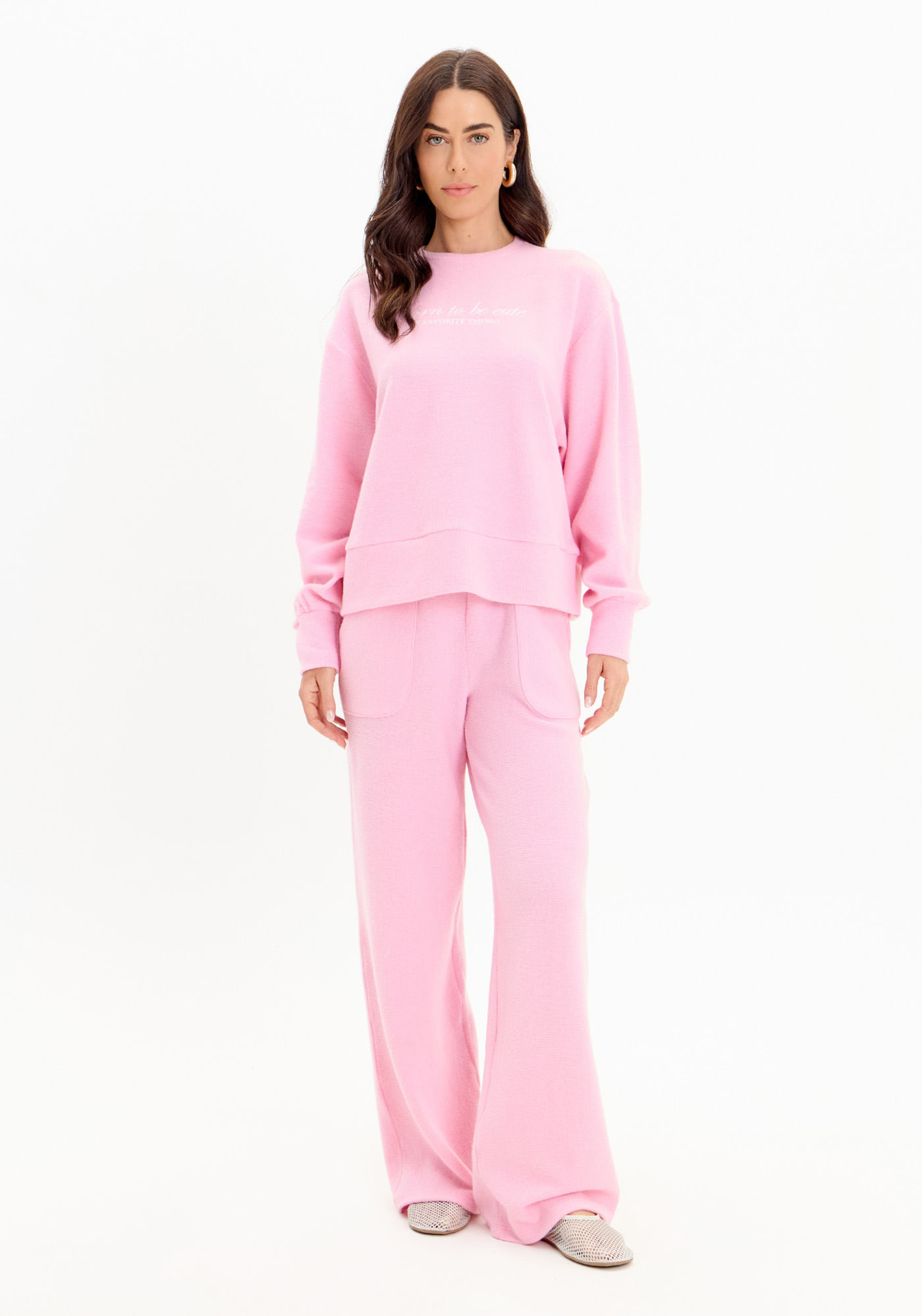 Calça Wide Leg Tricot com Bolsos
