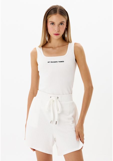 Blusa Regata Justa Com Bordado
