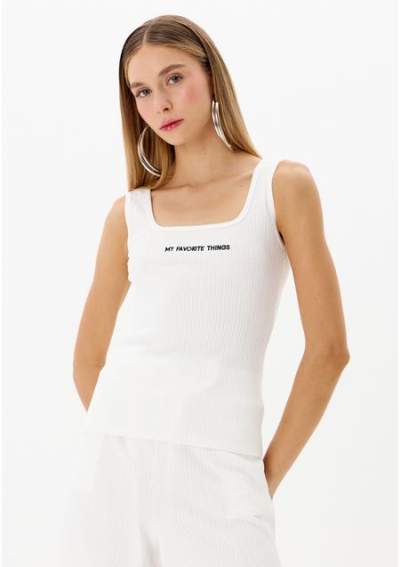 Blusa Regata Justa Com Bordado