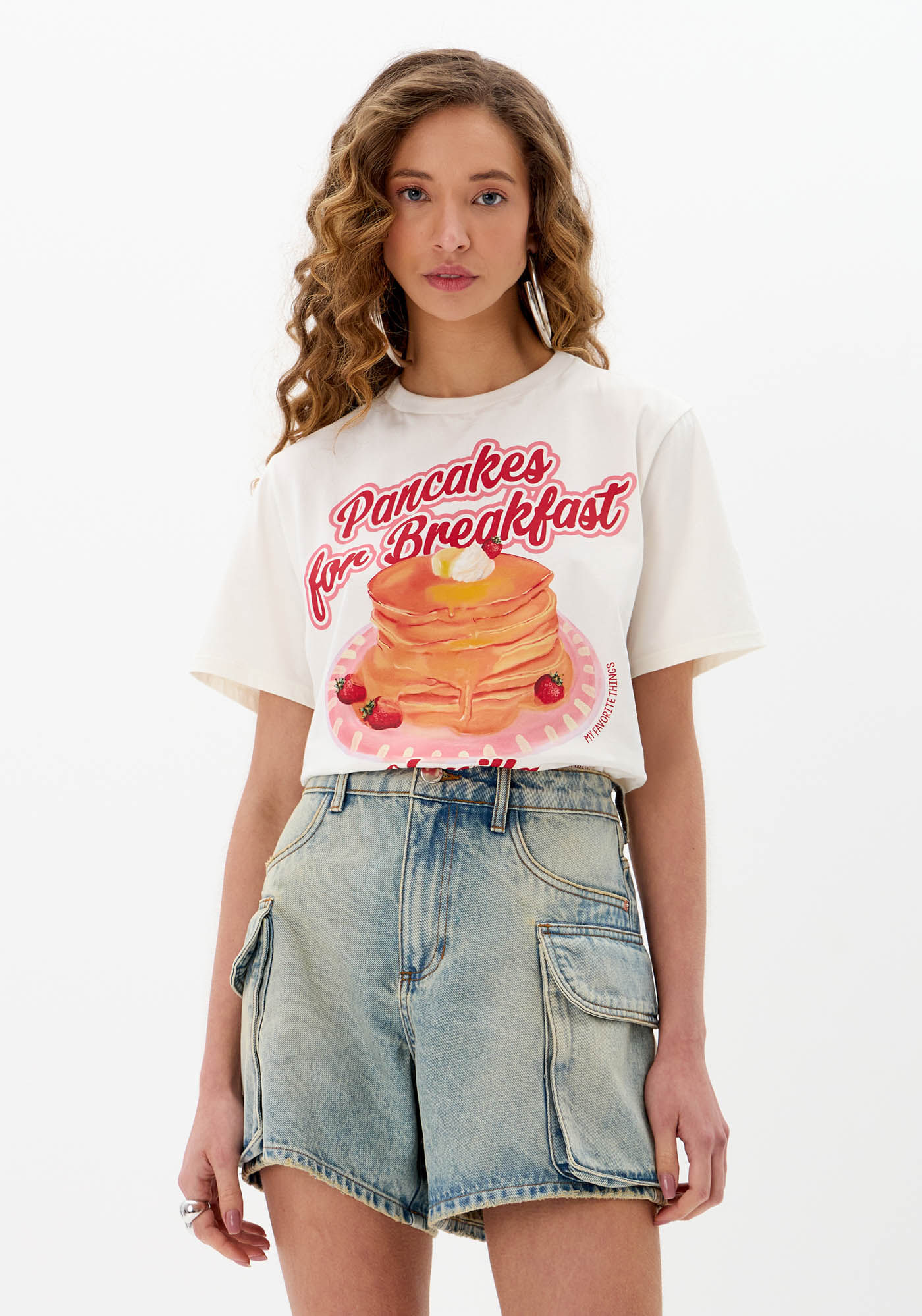 T-Shirt Alongada Estampa Pancakes