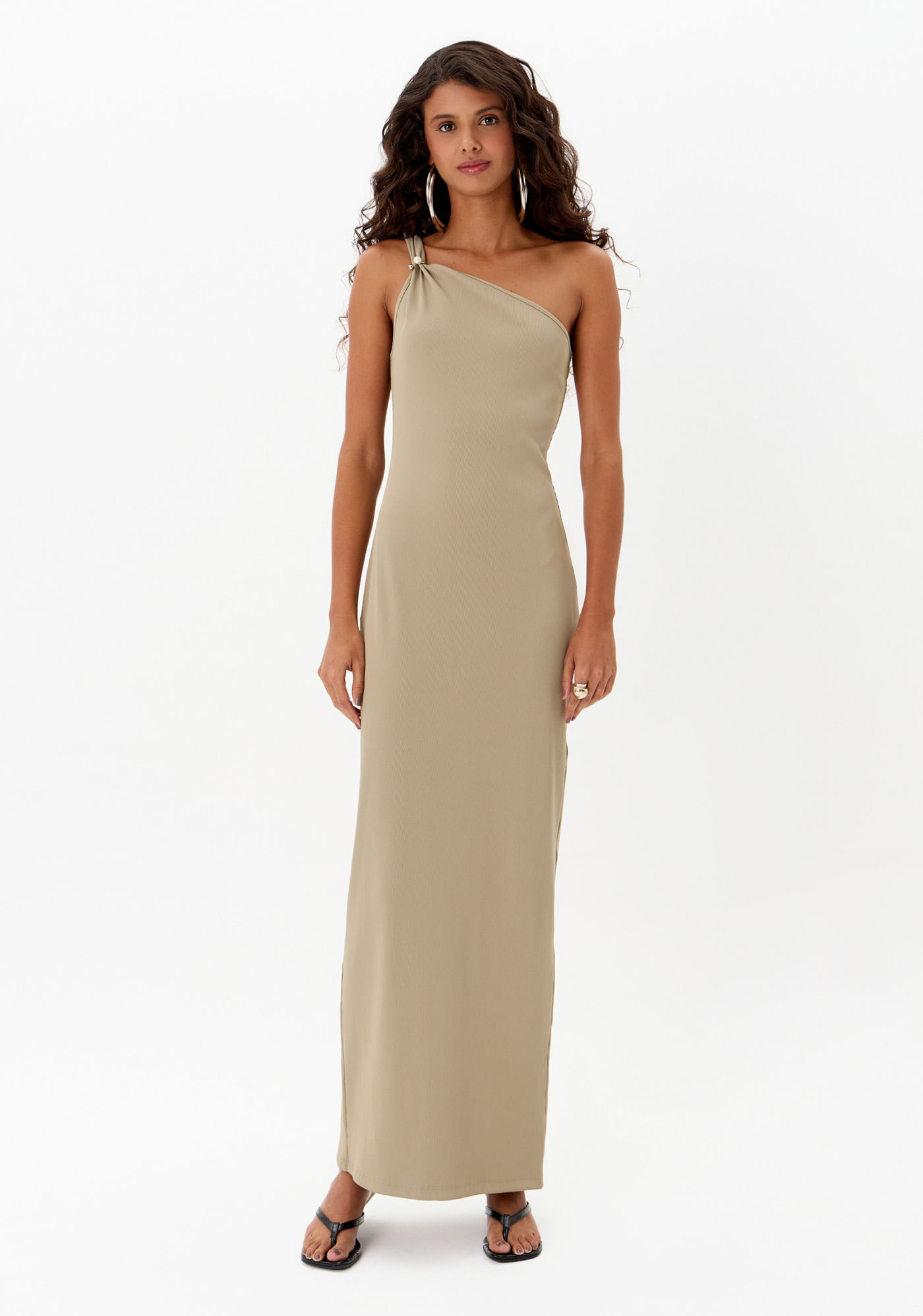 Vestido Super Midi Canelado Ombro Único