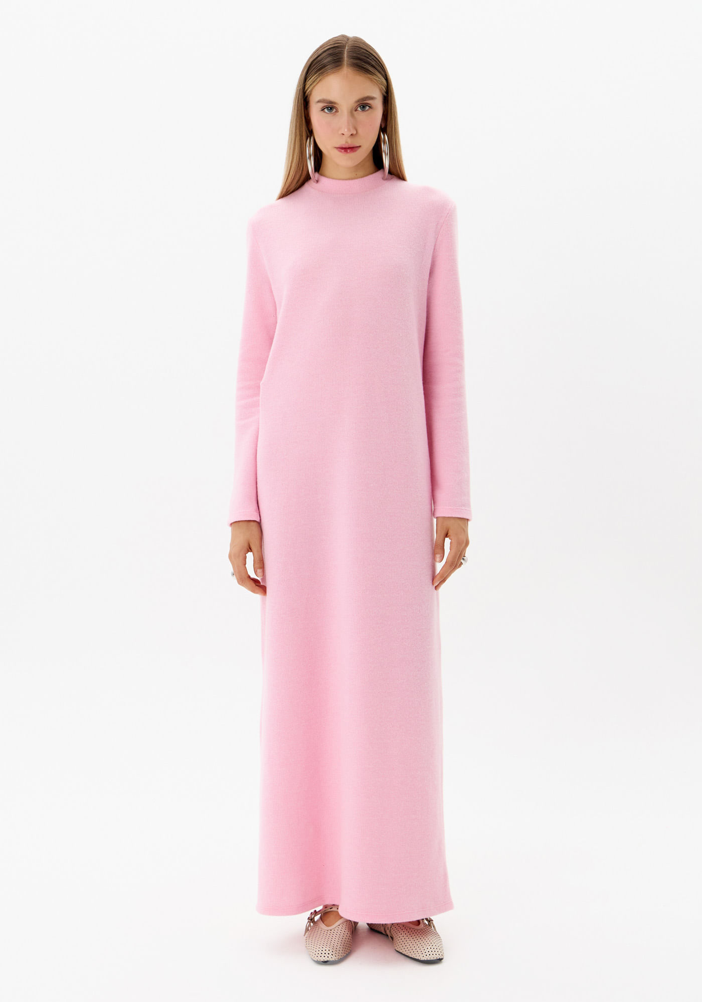 Vestido Super Midi Tricot Manga Longa