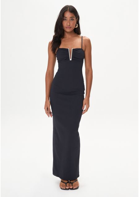 Vestido Midi De Alça com Fenda