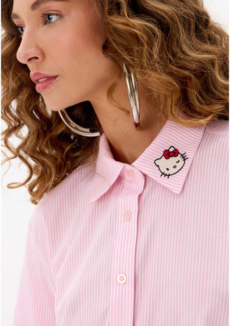 Camisa Alongada Listrada Hello Kitty
