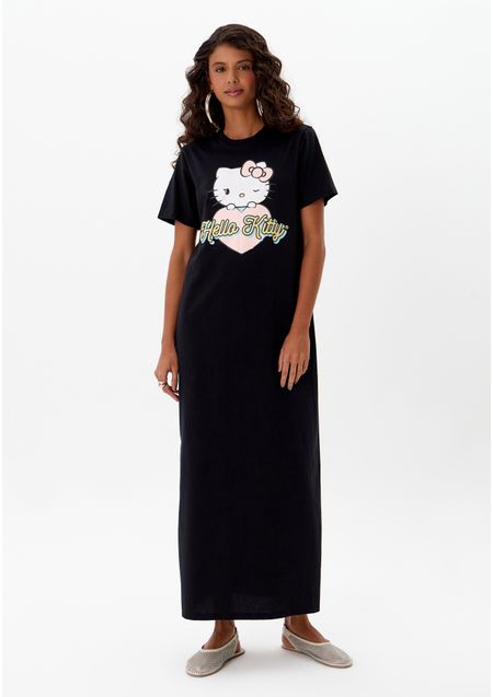 Vestido Super Midi Com Fenda Hello Kitty
