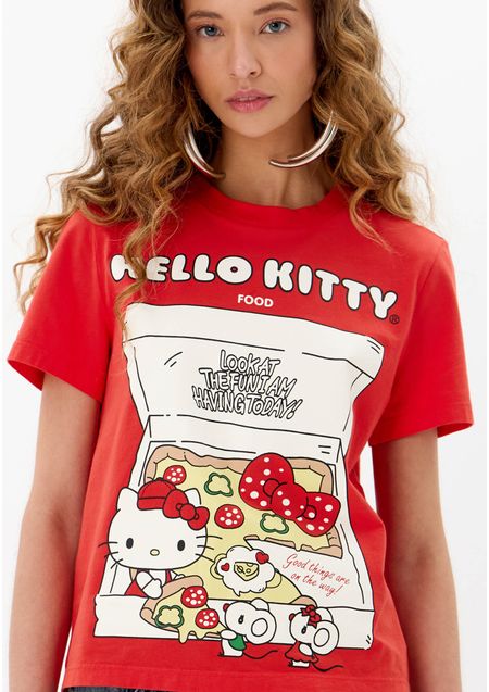 T-Shirt Manga Curta Estampa Hello Kitty