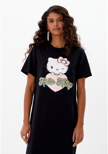 Vestido Super Midi Com Fenda Hello Kitty