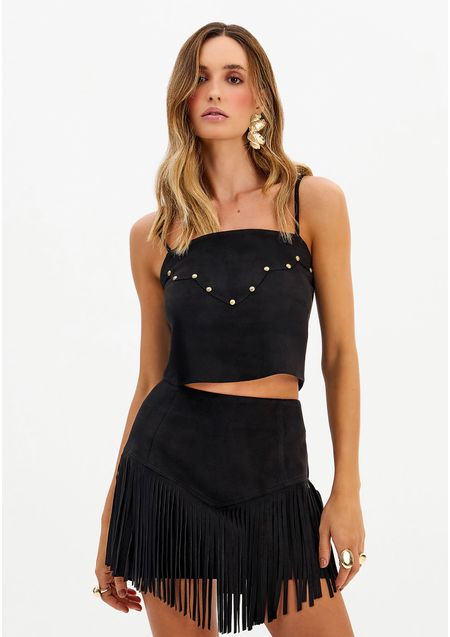 Blusa Cropped De Alça Camurça