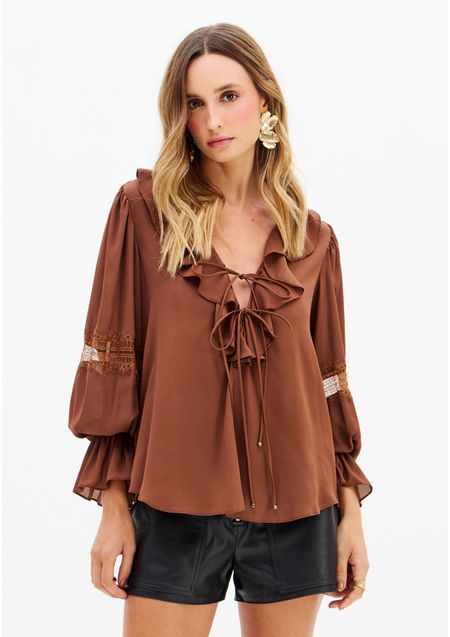Blusa Manga Longa Com Babado