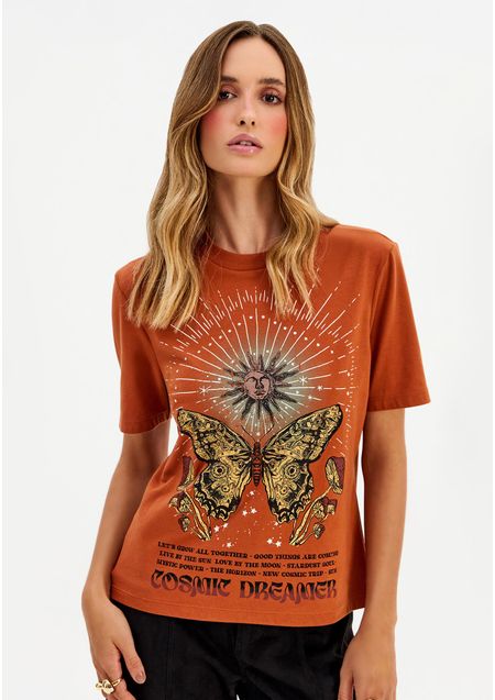 T-Shirt Regular Manga Curta Com Estampa