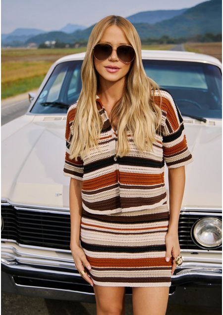 Conjunto Tricô Blusa e Saia
