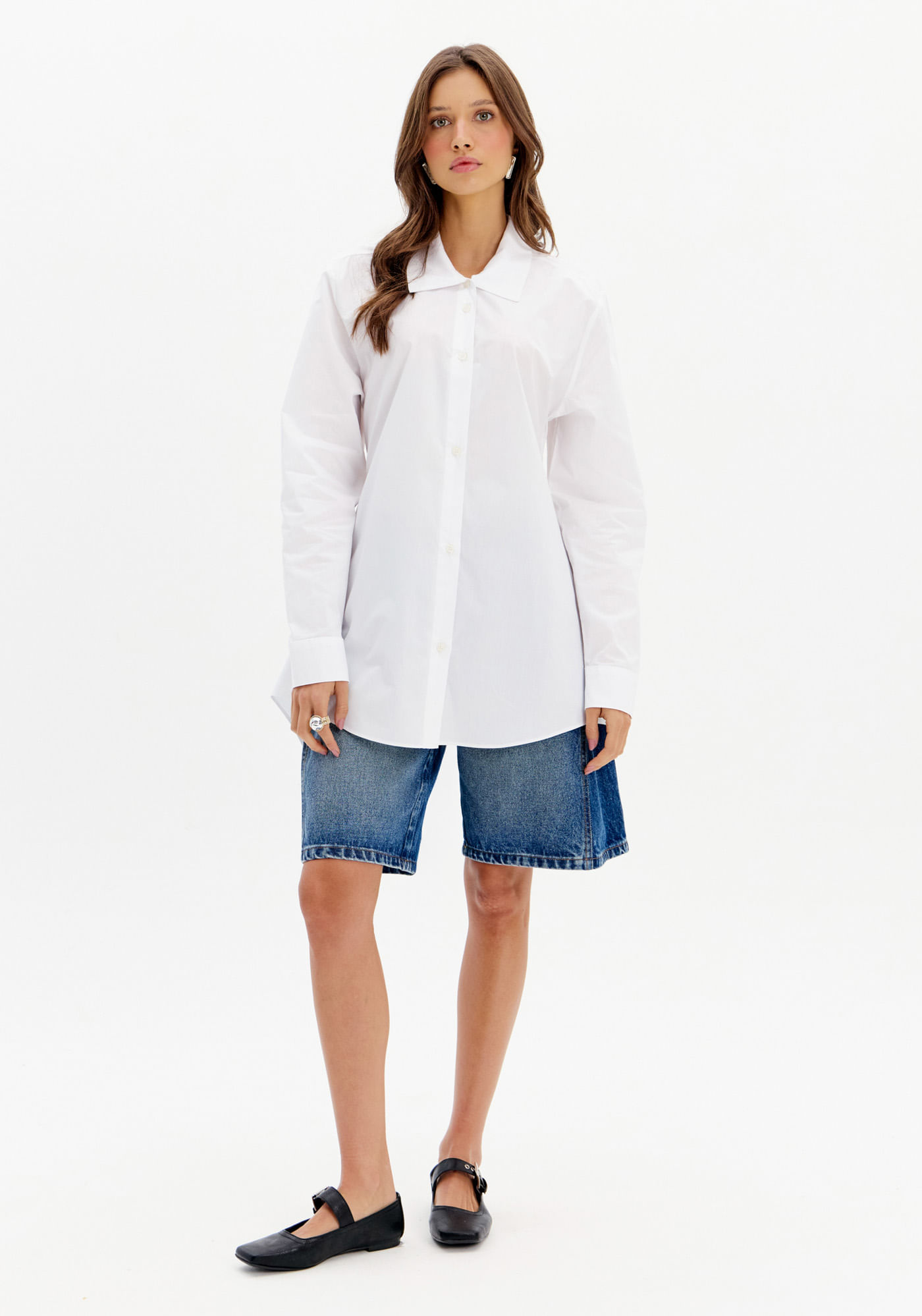 Bermuda Jeans Cintura Alta com Bolsos