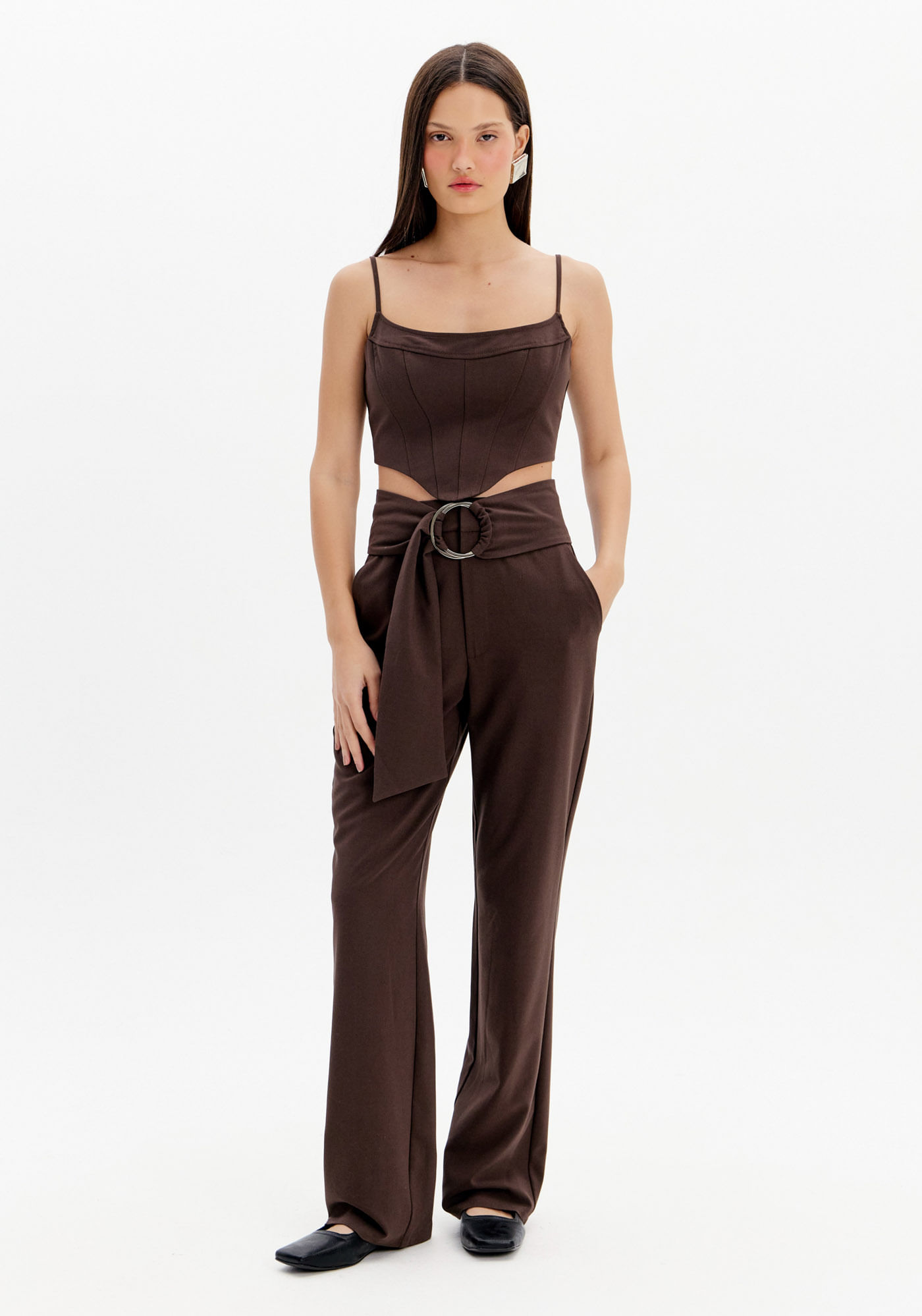 Calça Alfaiataria Full Length com Faixa