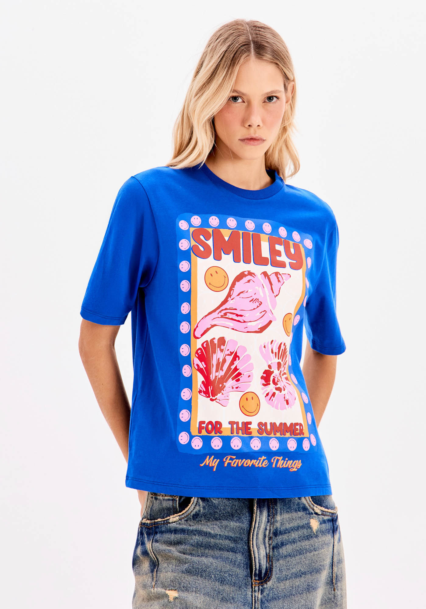 T-Shirt Oversized Média Estampa Smiley