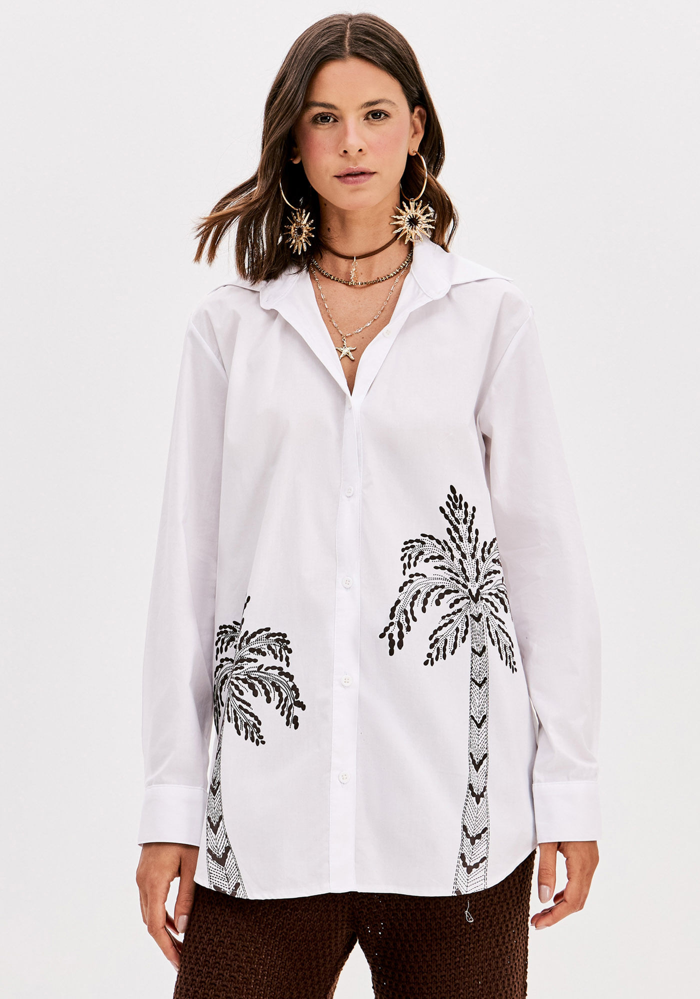 Camisa Alongada Com Aplicações