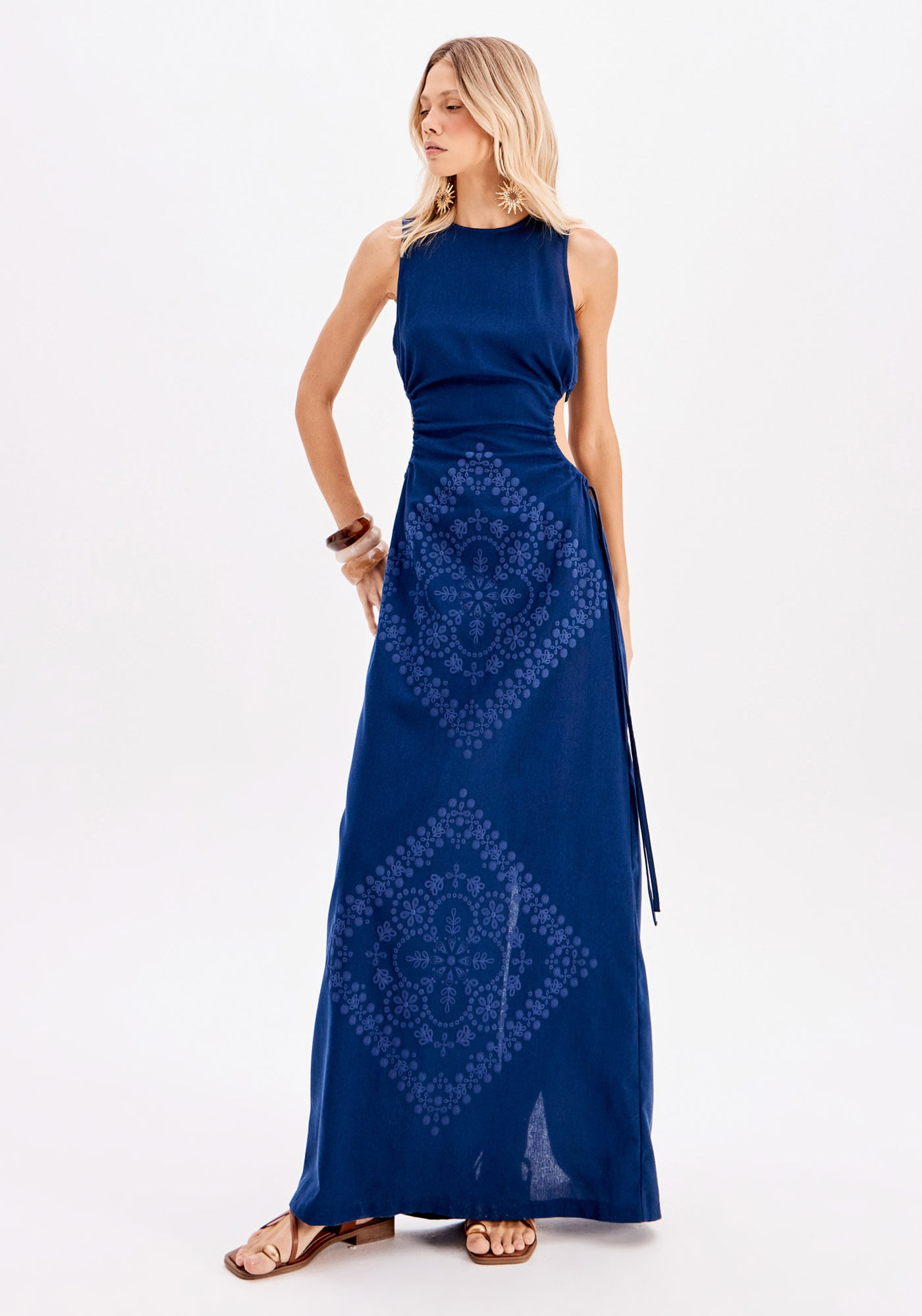 Vestido Super Midi Com Linho
