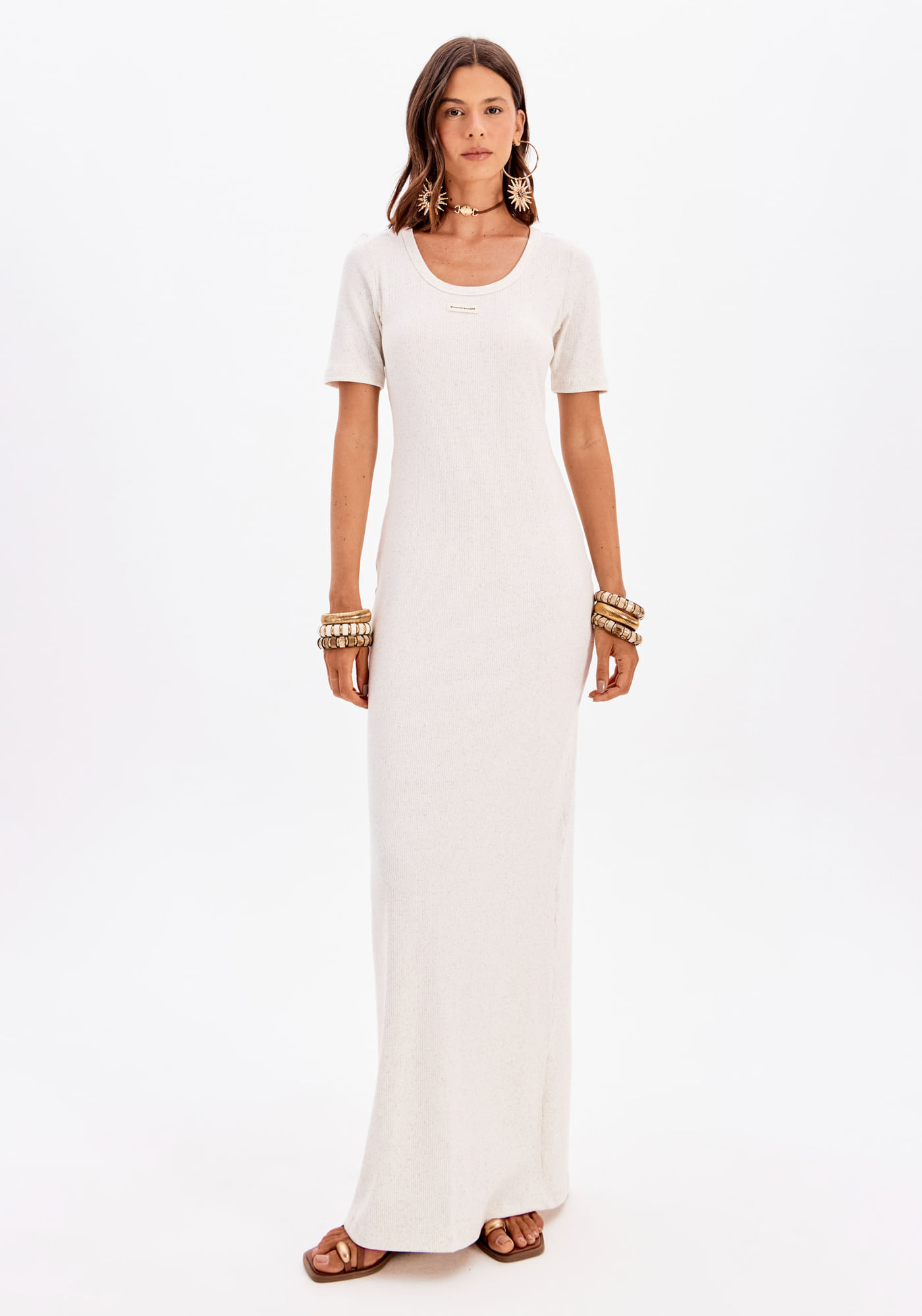 Vestido Canelado Super Midi Com Linho