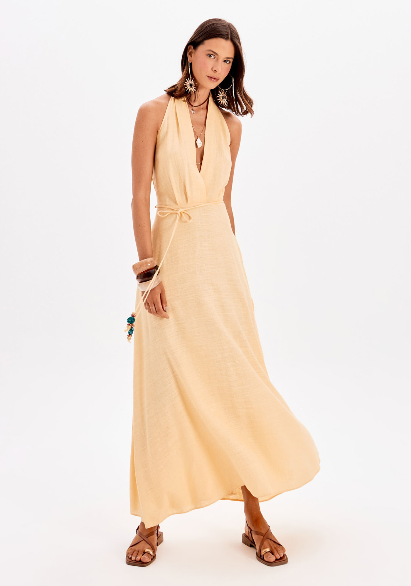 Vestido Super Midi Com Linho