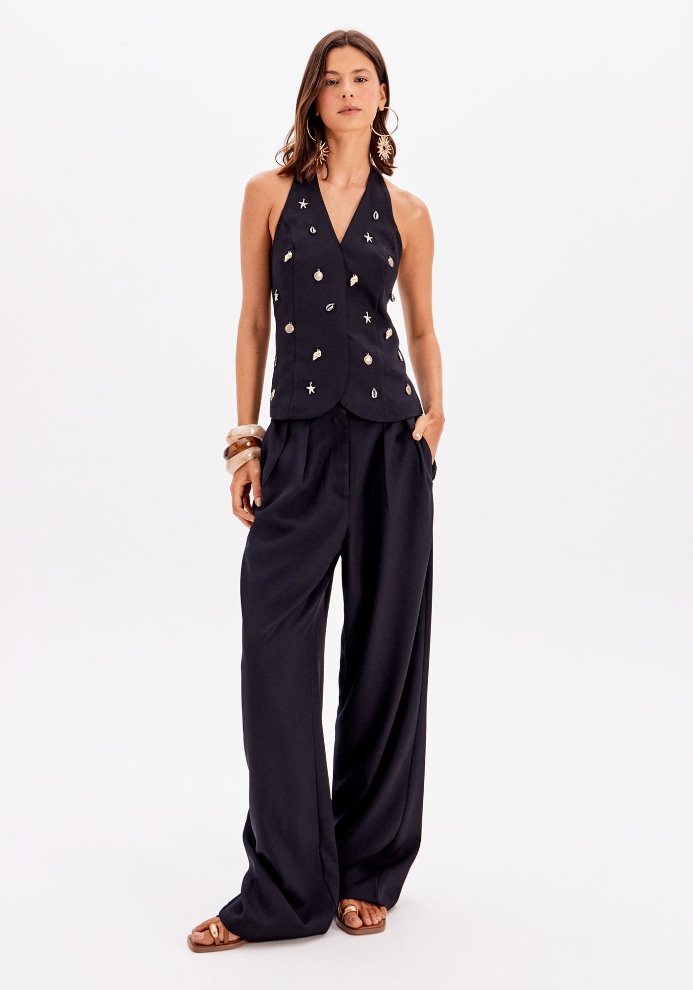 Calça Wide Leg Cintura Alta