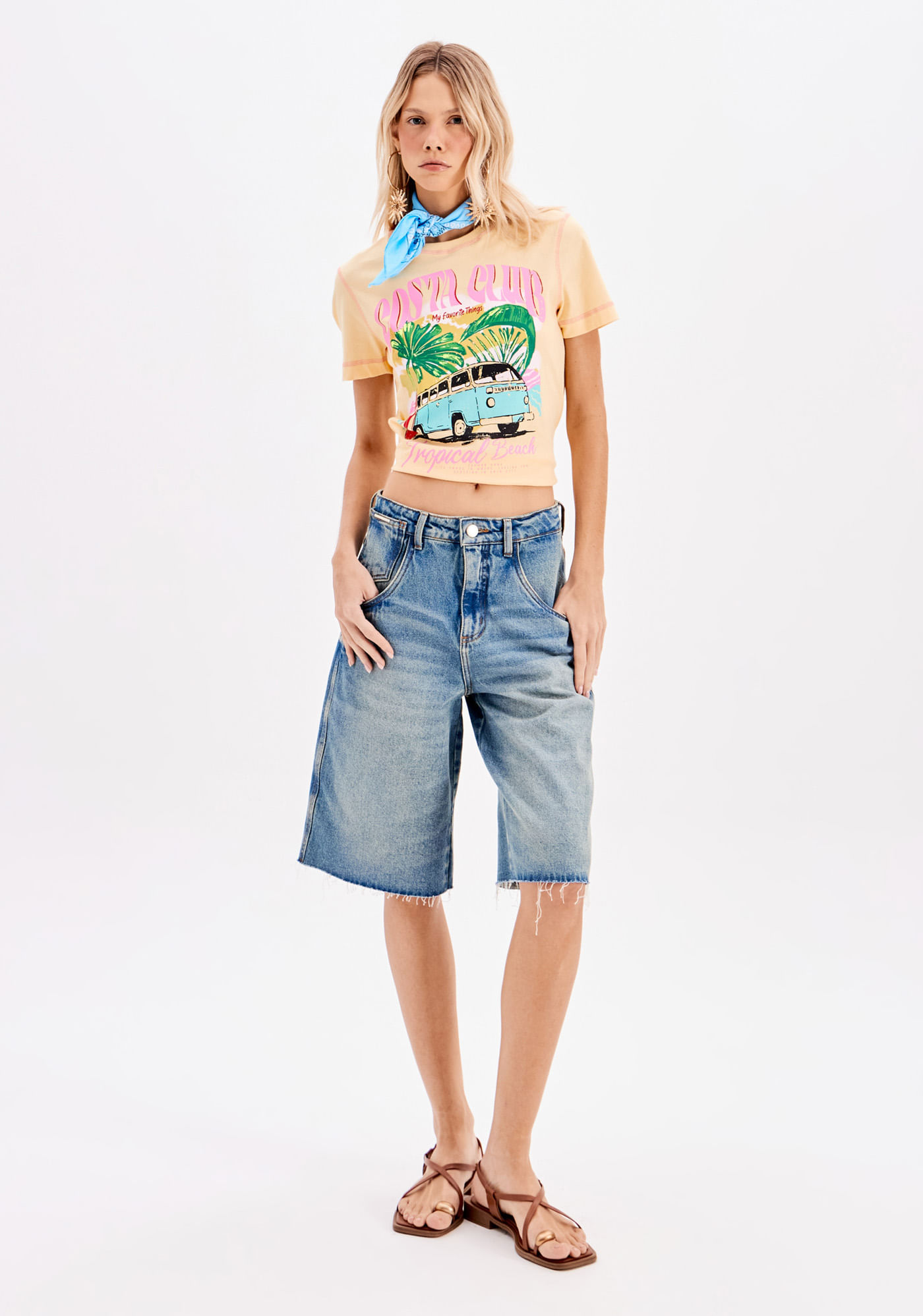 Bermuda Jeans Cintura Alta