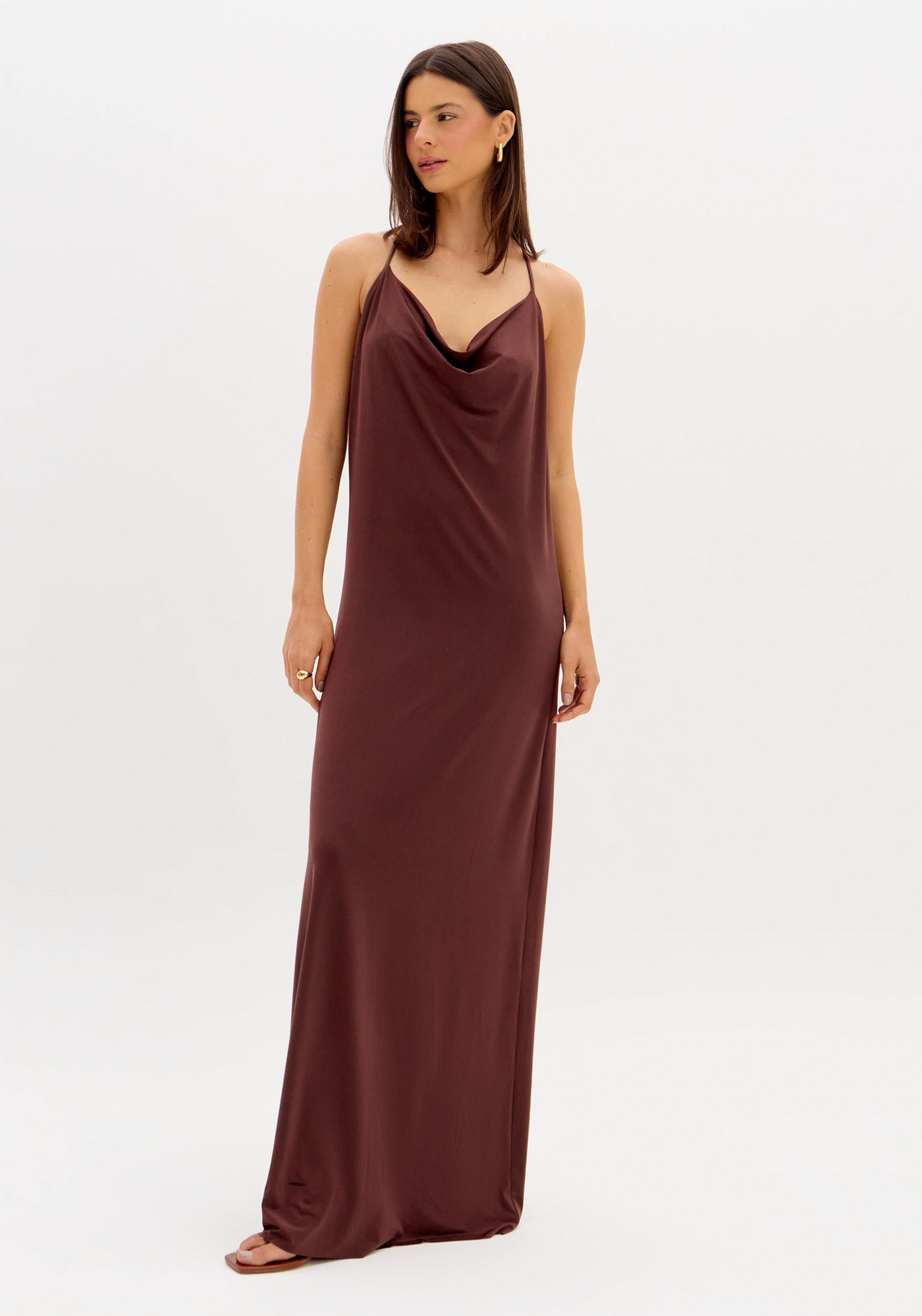 Vestido Longo De Alça Com Decote Costas