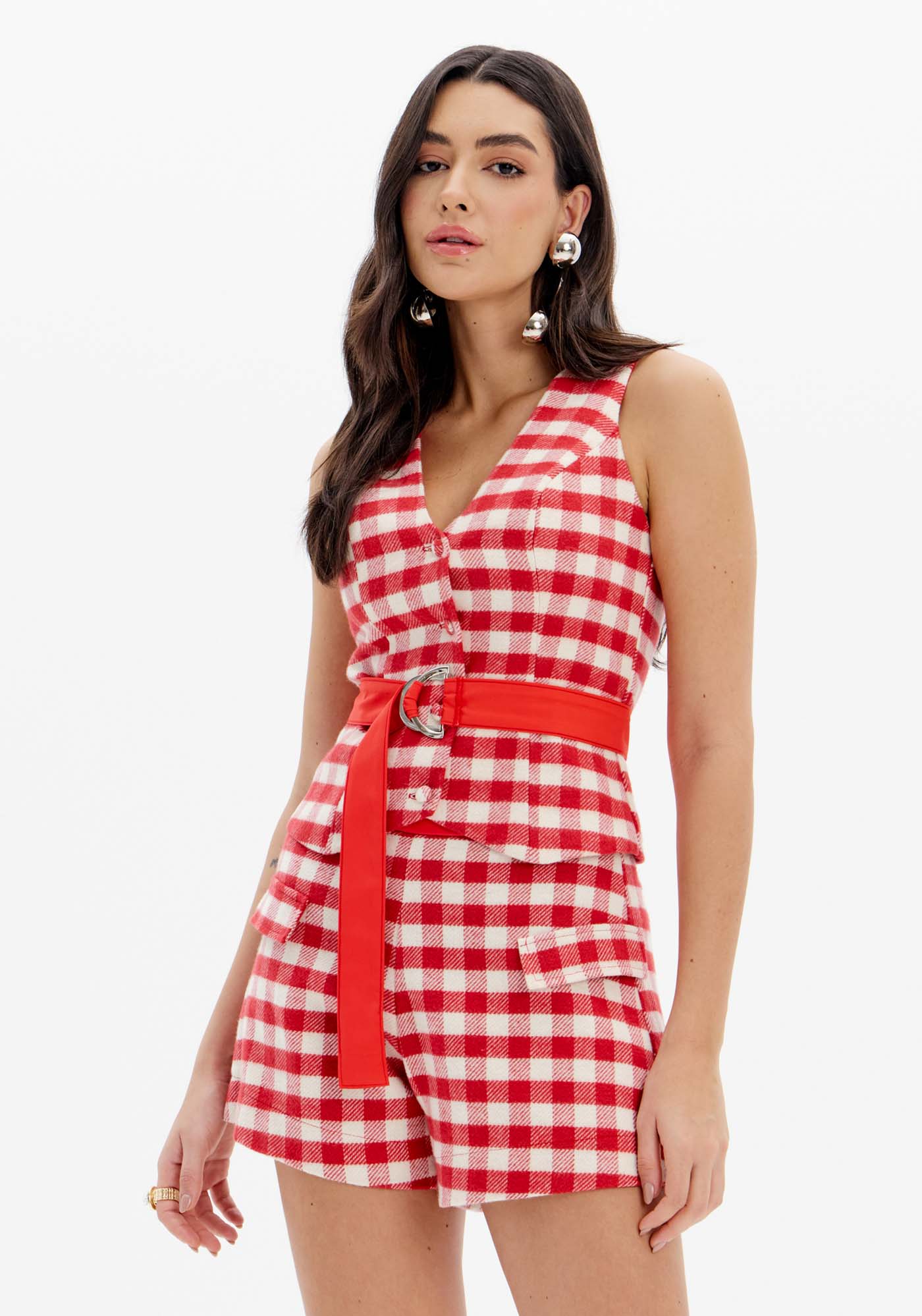 Blusa Xadrez Com Cinto