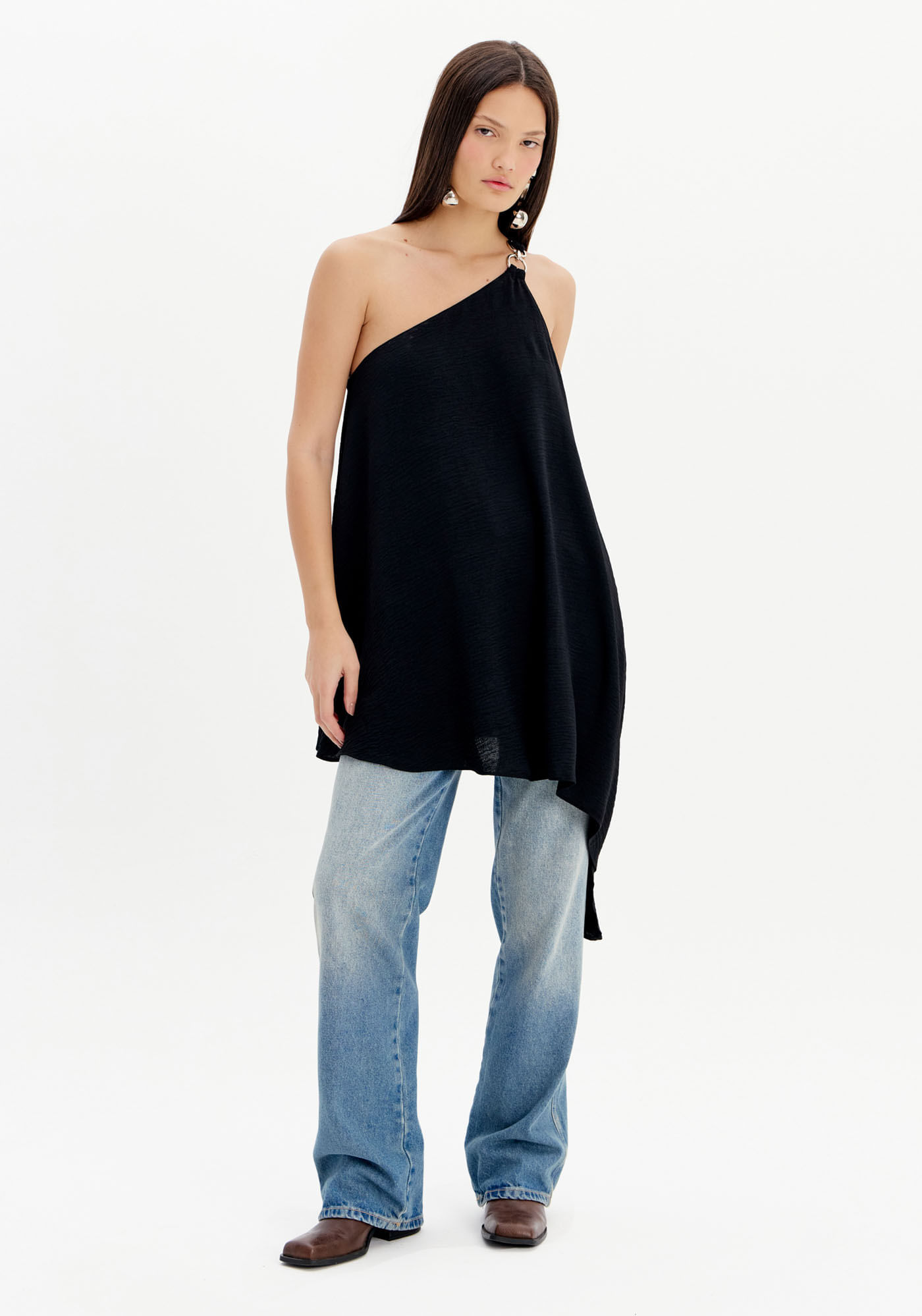 Blusa Alongada Ampla Assimétrica