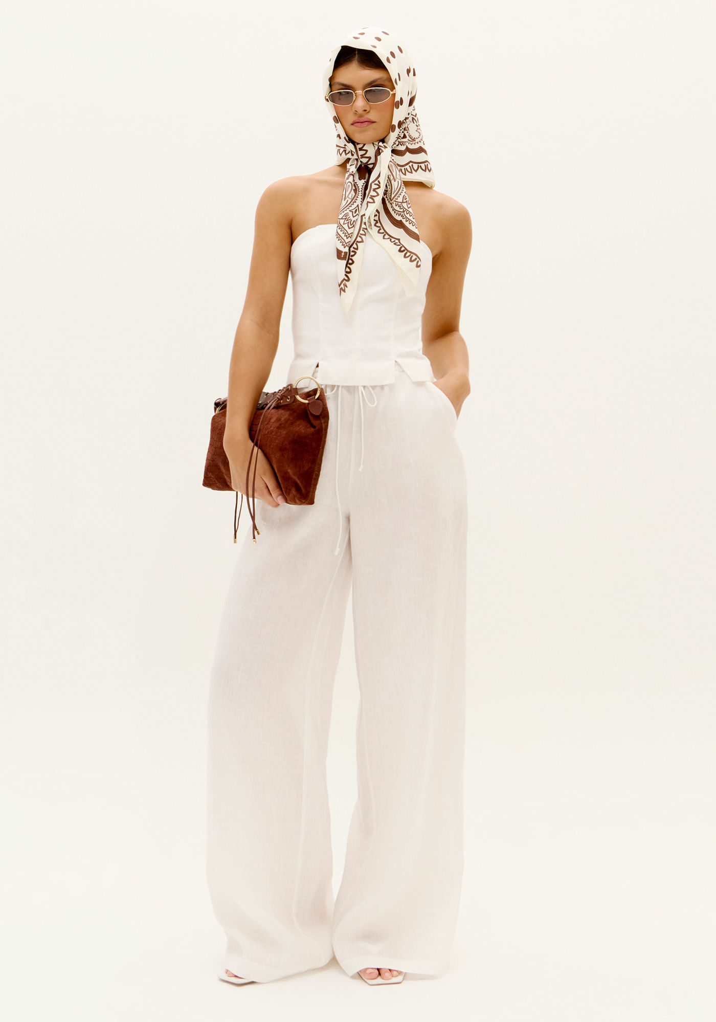 Calça Wide Leg Com Linho