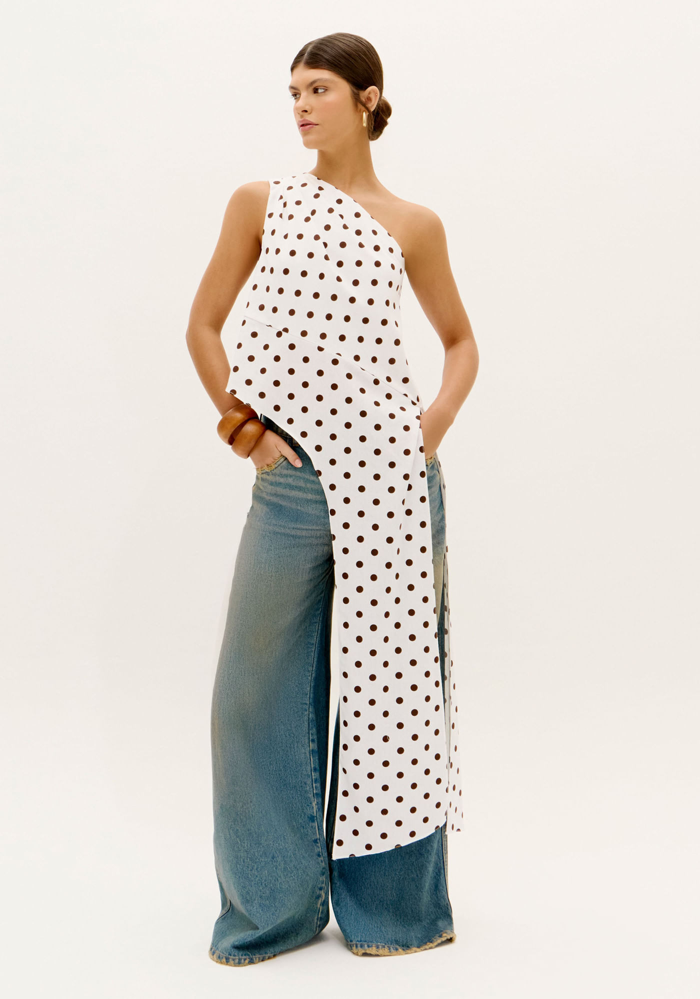 Calça Jeans Palazzo Cintura Alta