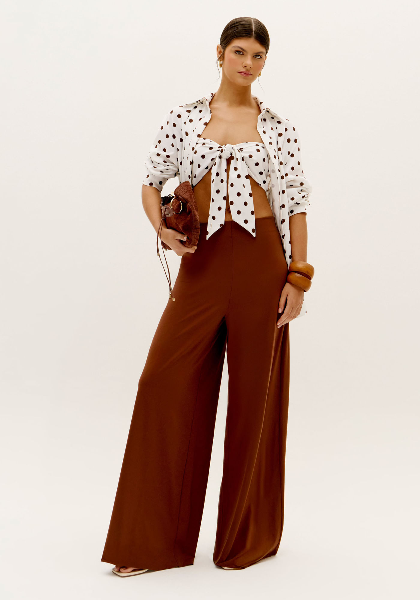Calça Wide Leg Cintura Média