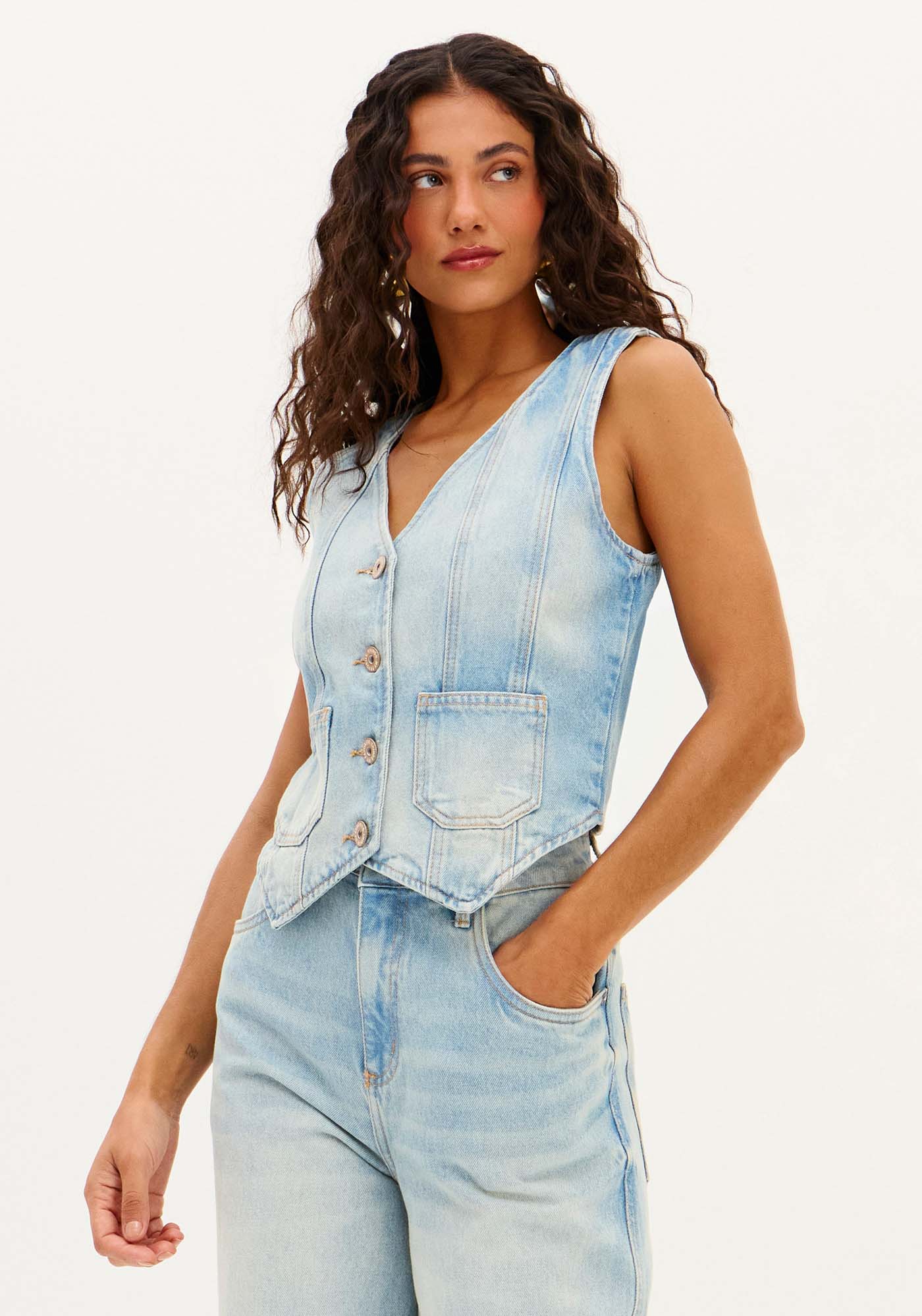 Colete Jeans Com Botões